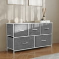 thumbnail image 3 of BizChair 5 Drawer Vertical Storage Dresser with White Cast Iron Frame, White Wood Top and Gray Easy Pull Fabric Drawers with White Wooden Handles, 3 of 12