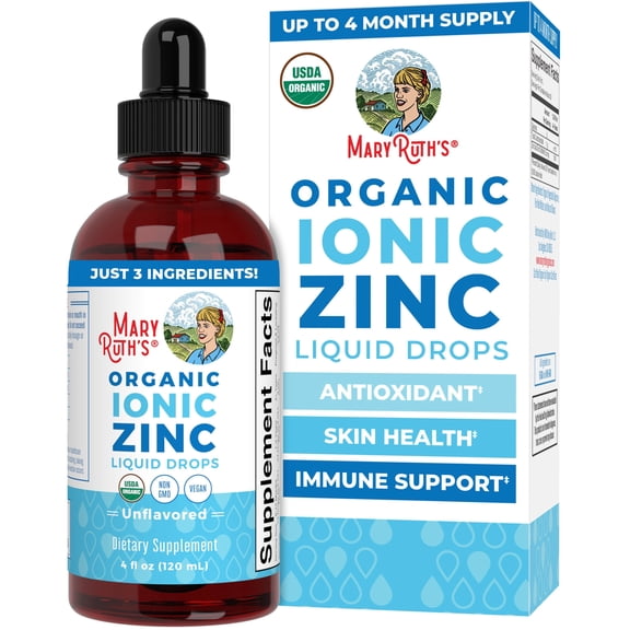 MaryRuth's Ionic Zinc Supplements, Essential Mineral Drops, Immune Support Skin Health, For Kids & Adults, USDA Organic, Vegan, 4 fl oz