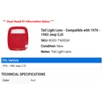 thumbnail image 2 of Tail Light Lens - Compatible with 1976 - 1983 Jeep CJ5 1977 1978 1979 1980 1981 1982, 2 of 2