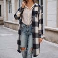 thumbnail image 2 of JHHLSF Women Plaid Shacket Jacket Long Flannel Shirt Lapel Button Down Blouses Tops Tartan Trench Fall Coat with Pockets Grey,2XL, 2 of 7