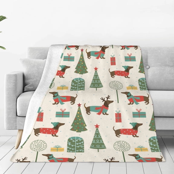 Rateoe Christmas Dachshund Dog Print Fuzzy Fleece Throw Blanket Extra Large,Super Soft,Fluffy and Warm Blankets for Couch,Bed,All Season Use (40"x30")