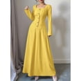 thumbnail image 4 of Flowy Dress for Women Square Neck Long Sleeve Dress Yellow M, 4 of 9