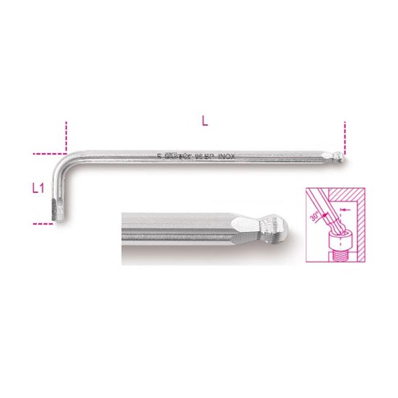 Beta Tools USA 000961441 96Bp Inox 2 mm. Ball Head Offset Hexagon Key Wrenches