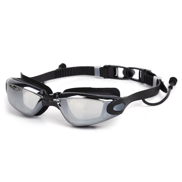 Gafas de natación antivaho con protección UV, clip nasal y tapones para los oídos, transparentes, para adultos (negras)