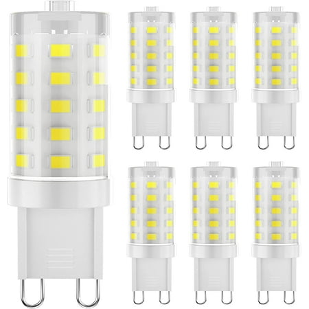 

6-Pack Dimmable G9 LED Light Bulbs 6000K Day Light Lighting T4 G9 4W Replacement for 40 Watts Halogen 110V-130V No-Flicker Bi-pin G9 LED Bulbs for Chandelier