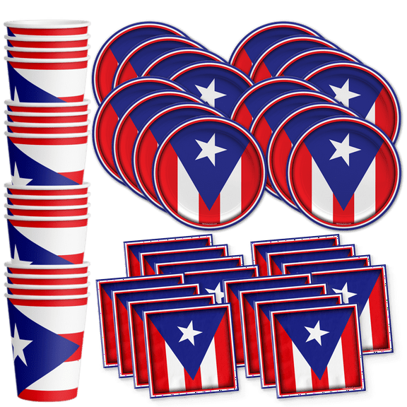 Puerto Rico Flag Birthday Party Supplies Set Plates Napkins Cups Tableware Kit for 16