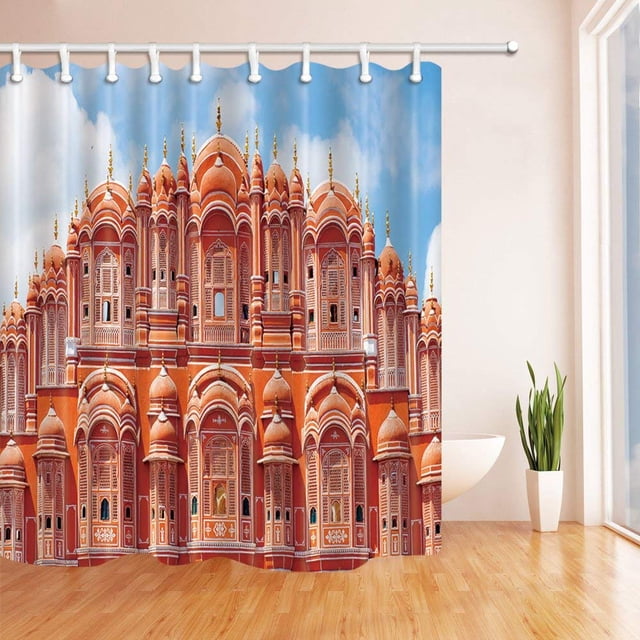 ABPHQTO Palace Decor Hawa Mahal en tela de poliéster Rajasthan Baño Cortina de ducha 160x180 cm