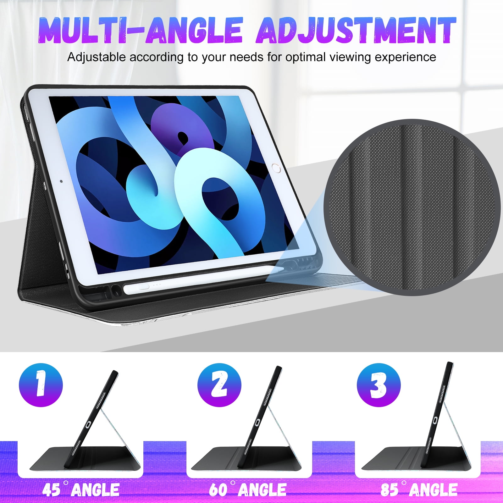 Gemfits Case for iPad 7/8/9 - Flexible Soft TPU Stand Back Cover with Pencil Holder, Auto Sleep/Wake, Sunflower_Leopard