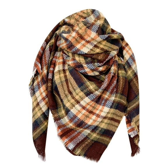 IROINNID Scarfs for Women Autumn Pashmina Shawl Wrap Cape Plaid Tassel Knitting Cardigan Scarf,Brown