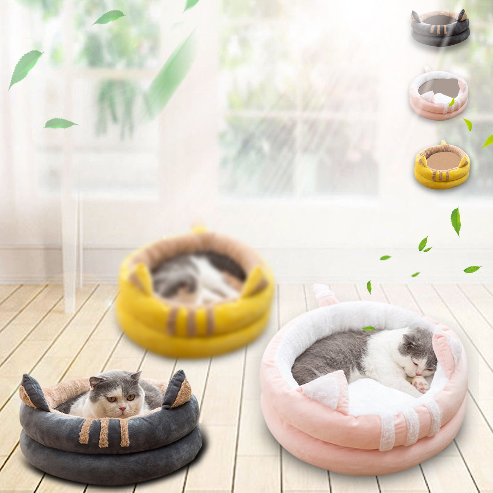 Hgallory Detachable Warm Soft Dog Cat Bed for Fall Winter, Washable Resilient Plush Fluffy Pet Bed Kennel, Modern Home Decor Cushion Sleeping Pad for Small Cats Dogs, Round, 1 Pack, M, Pink