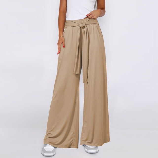 MKLEKYY Leggings deportivos para mujer, pantalones de yoga de pierna ancha con cordones verticales sólidos a la moda para mujer, pantalones casuales suaves y cómodos