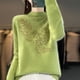 thumbnail image 2 of Women Autumn Winter Pure Wool Thickening Sweater Half-high Collar Leaf studded With Diamonds Pullover Female Knitted Basis Top, 2 of 5
