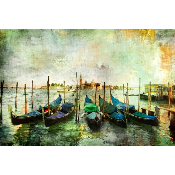 Art.com Gondolas - Beautiful Venetian Pictures - Oil Painting Style Art Print by Maugli-l, 24" x 16"
