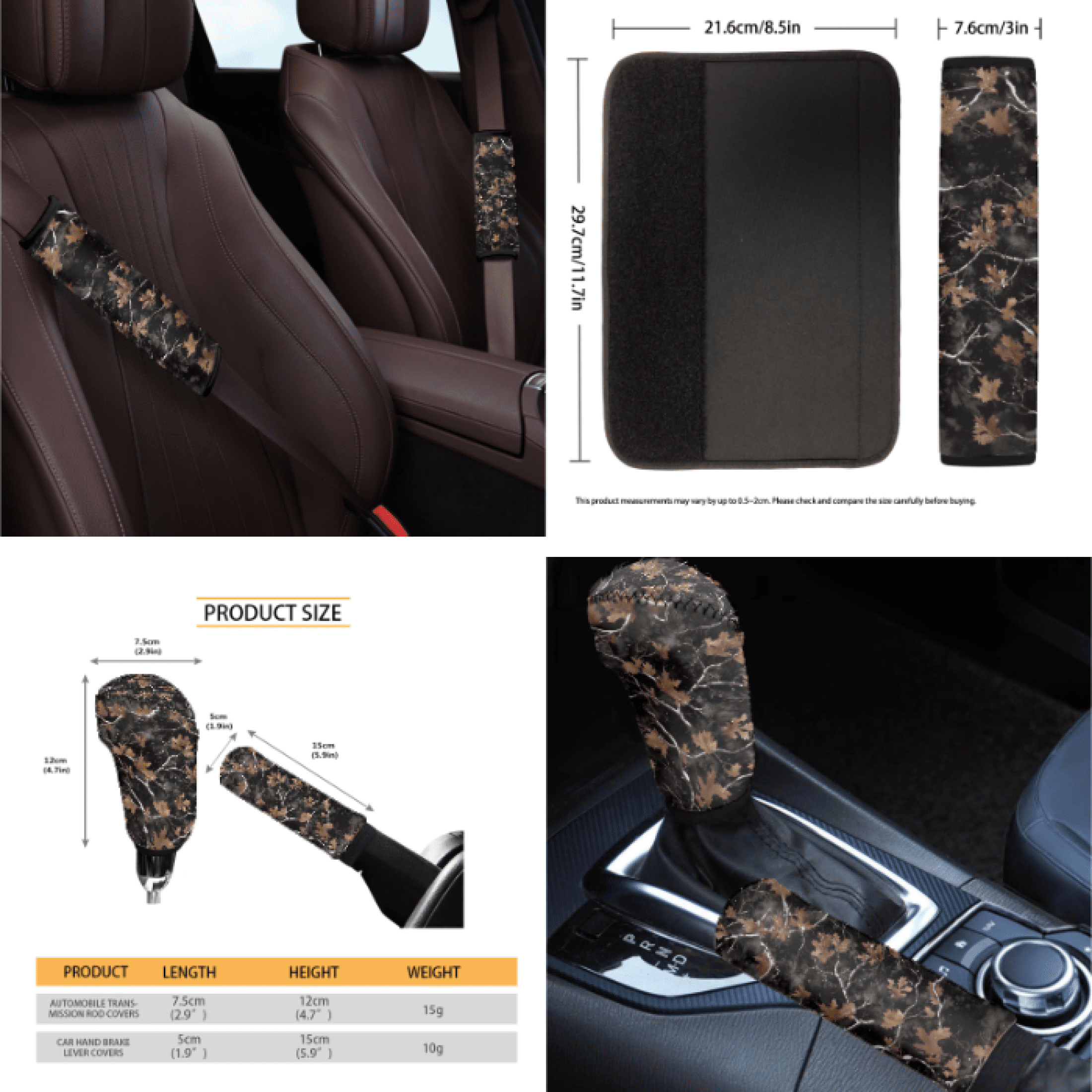 HUIACONG Car Interior Accessory Kit, with Car Trash Can Car Seatbelt Cover Car Cup Holder Coasters, 14 Pack Autumn Leaves