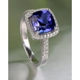 thumbnail image 3 of Art Deco 2.05 Carat 7mm Cushion Cut Blue Sapphire And Moissanite Diamond Halo Engagement Ring in 10k White Gold, 3 of 4
