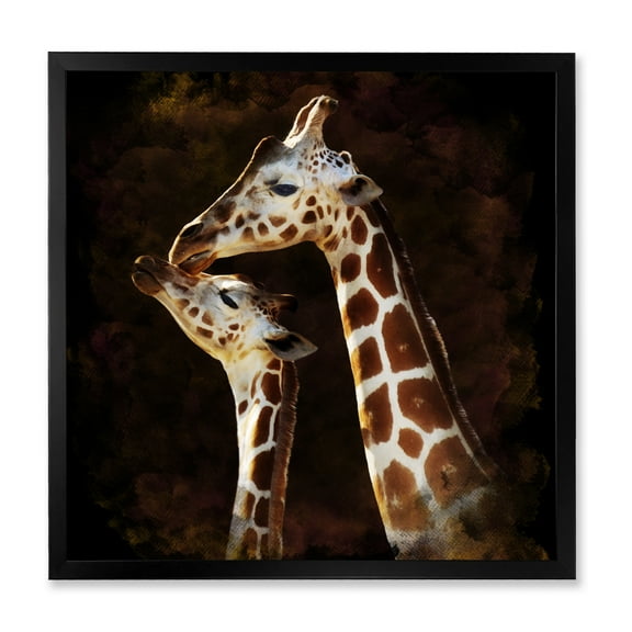 Designart 'Close UP Of Two Giraffes Kissing I' Farmhouse Framed Art Print