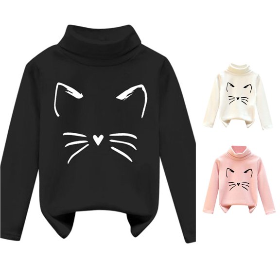 Toddler Girl's Long Sleeve Crew Neck Tops High Collar Print Unisex Pullover Sweatshirt Size 3-4T ,Black