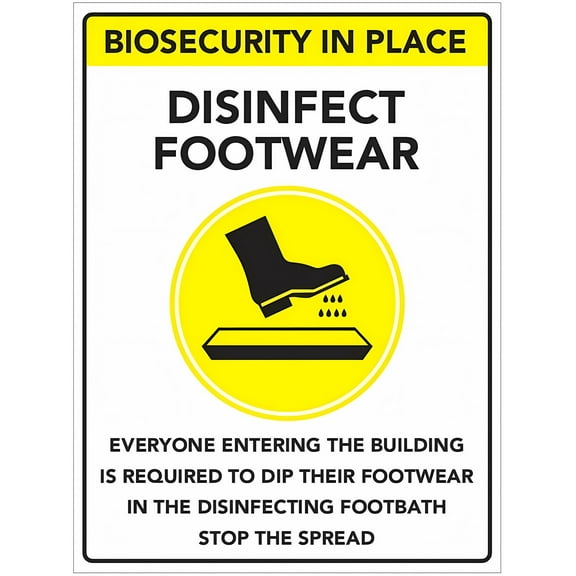 BIOSECURITY in Place Disinfect Footwear Mandatory (L8689) 8"x12" Metal Tin Sign, Industrial Commercial Series Sign, Biosecurity Sign, Indoor Outdoor Wall Sign