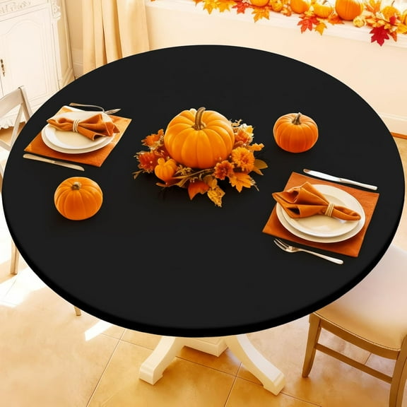Round Spandex Tablecloth, Elastic Fitted Waterproof Tablecloths for 42"-50" Tables, Stretch Washable Picnic Table Cover for Camping, Dining, Indoor and Outdoor, Black