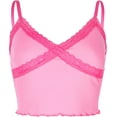 thumbnail image 2 of Camisola de encaje con cuello en V y tirantes finos acanalados para mujer, 2 of 7