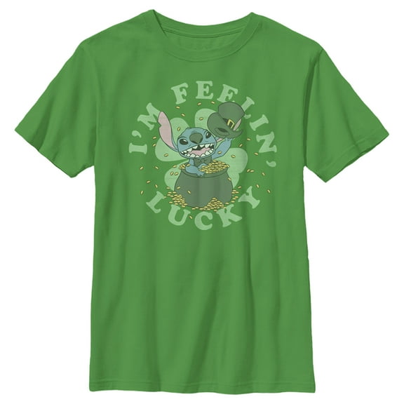 Boy's Lilo & Stitch I'm Feeling Lucky Graphic Tee Kelly Green Large