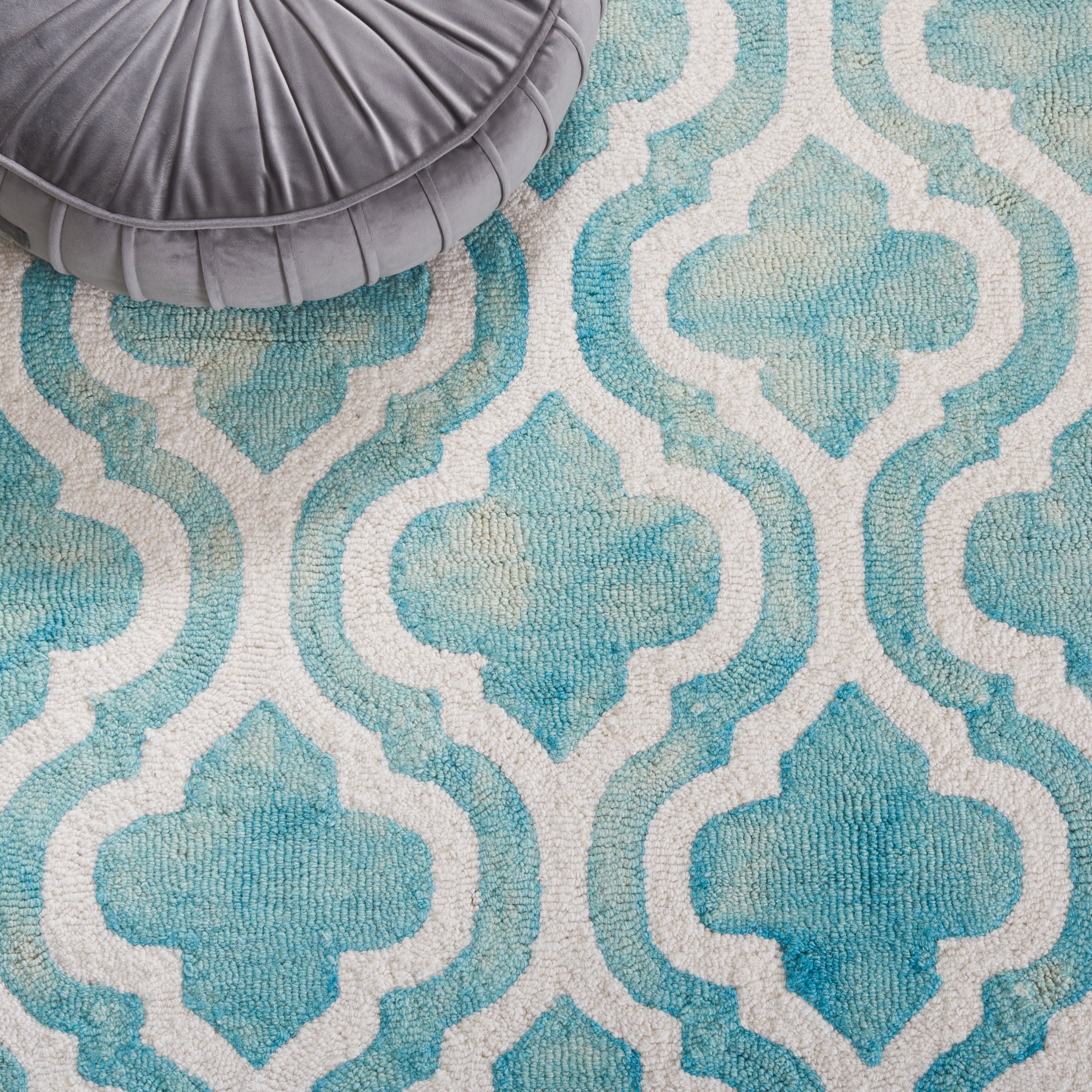Safavieh Dip Dye Jolyon Geometric Wool Area Rug, Turquoise/Ivory, 7' x 7' Square