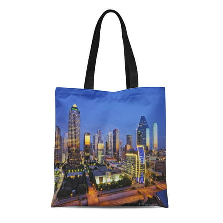 KDAGR Canvas Tote Bag Cityscape Downtown Dallas Skyline Growth Architecture Road Travel Destinations Reusable Handbag Shoulder Grocery Shopping (Best Grocery Delivery Service Dallas)