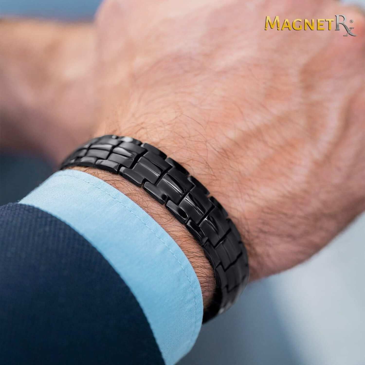 MagnetRX® Ultra Strength Magnetic Bracelet - Magnetic Bracelets for Men - Adjustable Length with Sizing Tool (Black)