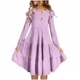 thumbnail image 2 of IVEYRTF Girls Long Sleeve Ruffle Hem Dress Princess Party Wear Flare Dress Elegant Basic Casual Style for School Vacation Daily Outfit Holiday Festive(Purple#1,12 Years), 2 of 7