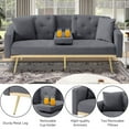thumbnail image 3 of Aukfa Velvet Futon Convertible Sofa Bed for Home Office, 2 Pillows& Cup Holders, Tufted Futon, Gray, 3 of 11