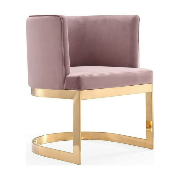 Manhattan Comfort Aura 18.9" Velvet Dining Chair in Blush Pink/Polished Brass
