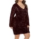 thumbnail image 3 of Vestido de lentejuelas de talla grande para mujer Cuello en V Fiesta Cóctel Sparkle Glitter Noche Elástico Mini vestidos ajustados Xemadio WRMH-223-11, 3 of 7