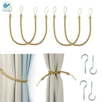 Deago 2 Pairs Curtain Ropes Tiebacks Decorative Handmade Tie Backs Curtain Holdbacks Holders Cord with 4 Metal Screw Hooks for Window Sheer Drapes Indoor Outdoor, Golden