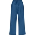 thumbnail image 3 of Feancey Womens Cotton Linen Capri Pants Straight Leg Casual Pull On Capris Elastic High Waist Drawstring Beach Trousers Solid Loose Cropped Slacks with Pockets Blue S, 3 of 4