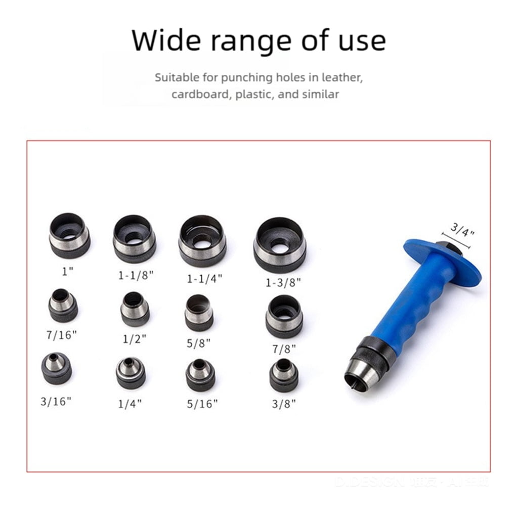 Leather Punch Tool Kit With 13 Size High Carbon Steel Ergonomic Handle Hollow Punch Set For Precise Hole Cutting