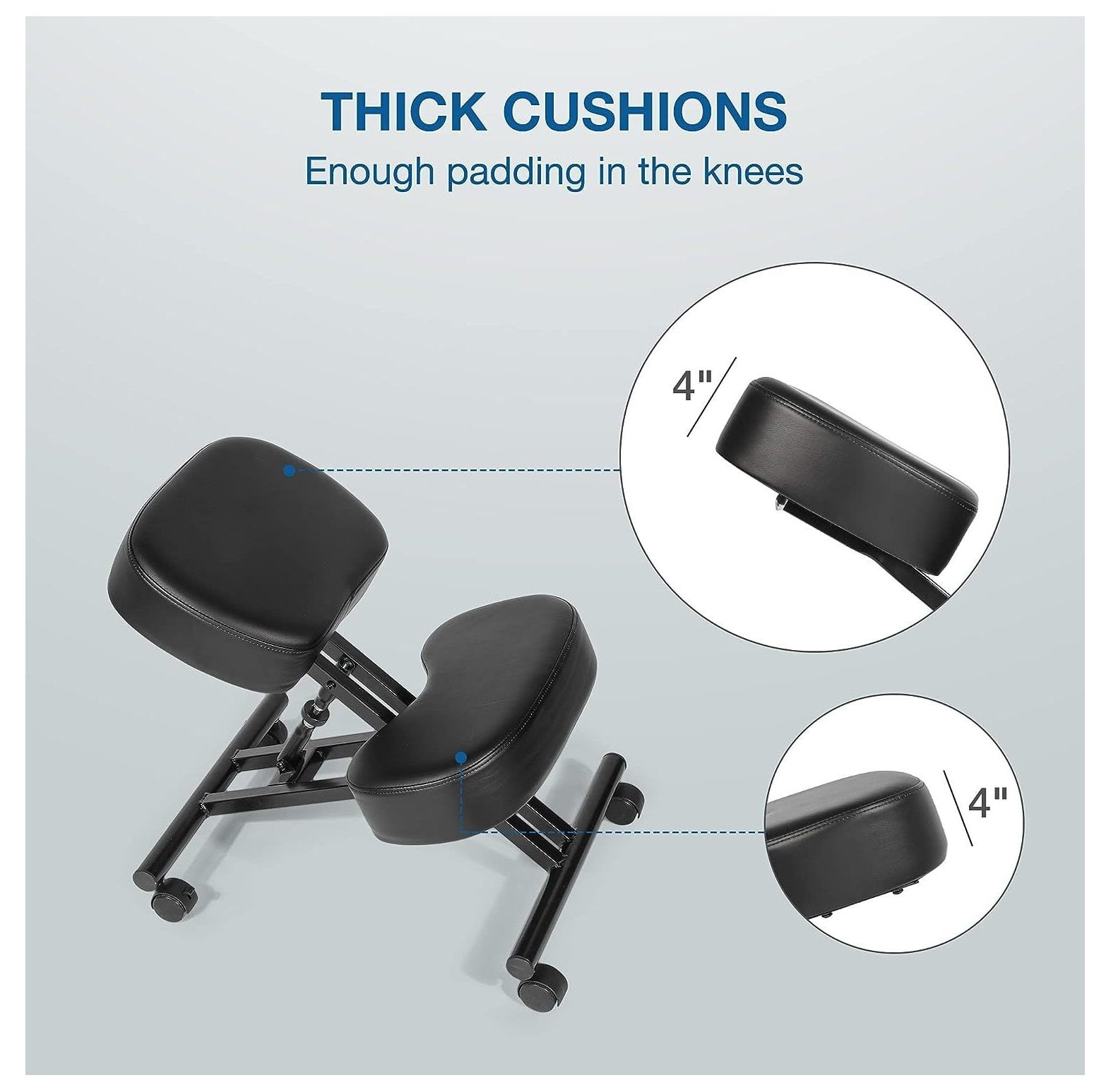 Ergonomic Kneeling Chair with Wheels, Adjustable Stool for Home&Office,  w/4” Thickened Cushion and Adjustable Height, Build Healthy Back & Upright  Posture 