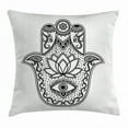 thumbnail image 1 of Evil Eye Throw Pillow Cushion Cover, Arabic Ethnic Amulet Decorative Hamsa Symbol with Swirls and Lotus Flower, Decorative Square Accent Pillow Case, 18 X 18 Inches, Black and White, by Ambesonne, 1 of 2
