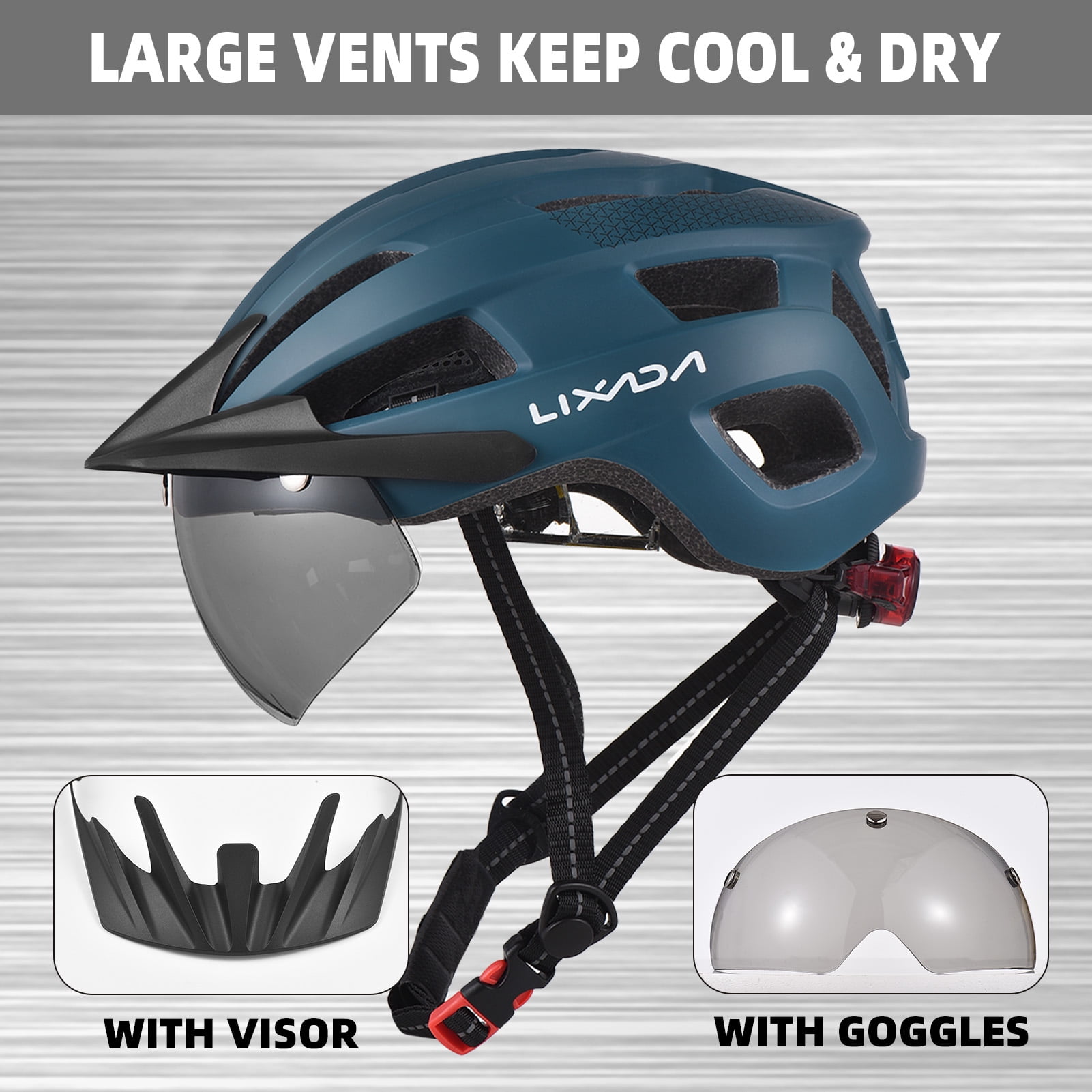 Helmet Bike Helmet With Windshield And Sun Visor  Rechargeable Tail Light   Adjustable  Helmet For Safety And