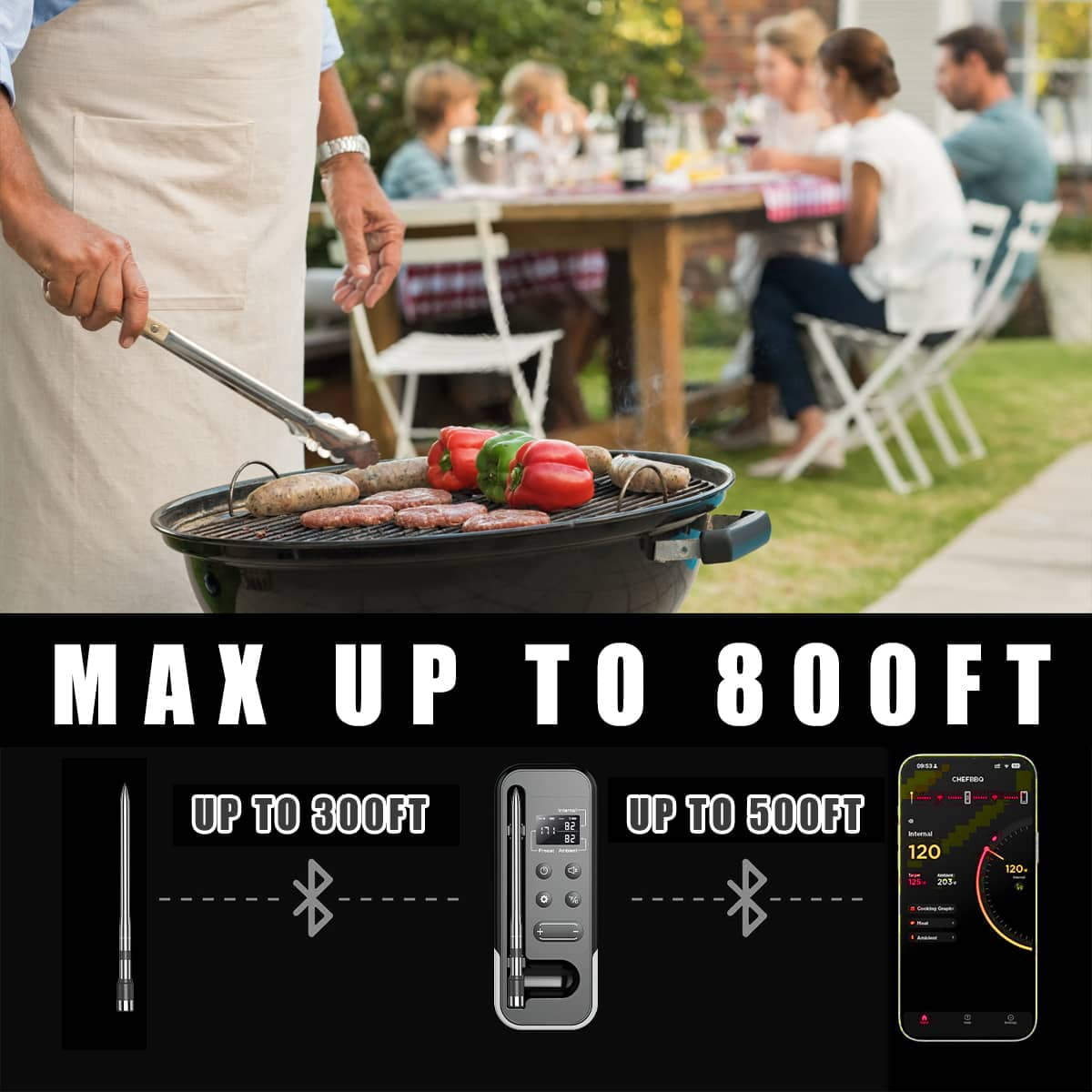 Temmio Smart Bluetooth Wireless Food Meat Thermometer – Digital Cooking  with Wireless Probe – 800Ft Remote Range – with iOS & Android  App, for Smoker, BBQ, Oven, Grill