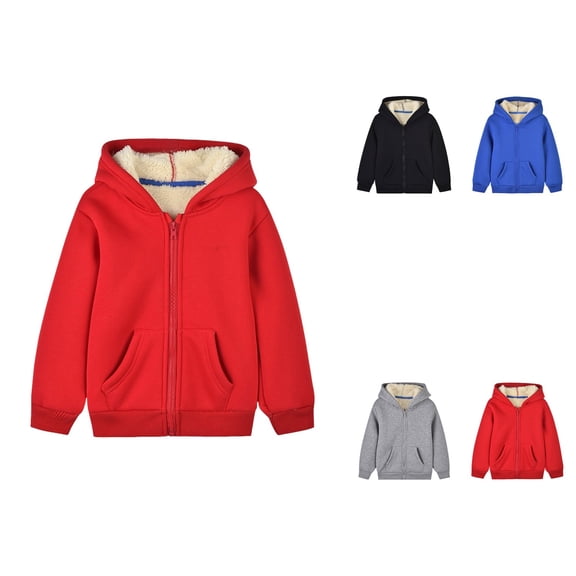 Sherpa-Lined Hooded Pullover Jacket â Warm Winter Outerwear for Big Kids Boys & Girls, Thick Lamb Wool Casual Zip-Up Coat