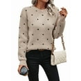 thumbnail image 2 of Women'S Polka Dots Sweaters Long Sleeve Round Neck Knitted Pullover Tops Khaki XL, 2 of 9