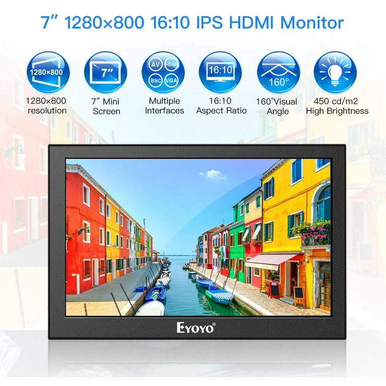 Eyoyo 7 Inch Small Monitor, Mini Hdmi IPS Display Screen Support HDMI VGA BNC Secondary Monitor for Camera/CCTV/PS4 - Walmart.com