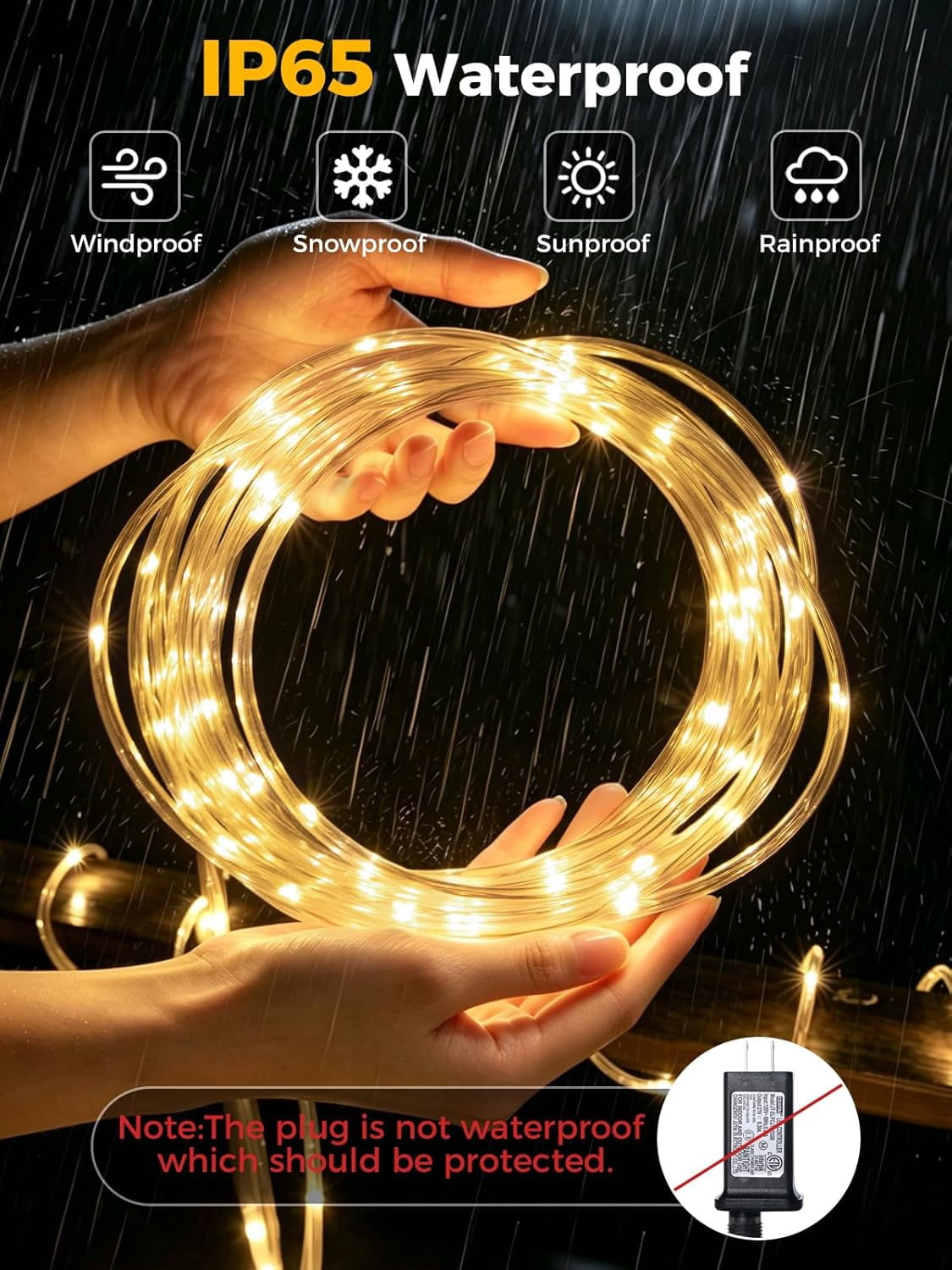 RESNICE Connectable Plug in LED Rope Lights Total 165FT 500LED 5 Packs 33FT 100LED Waterproof 8 Modes Remote Control Warm White String Lights Indoor Outdoor Decor for Patio Backyard Garden Home