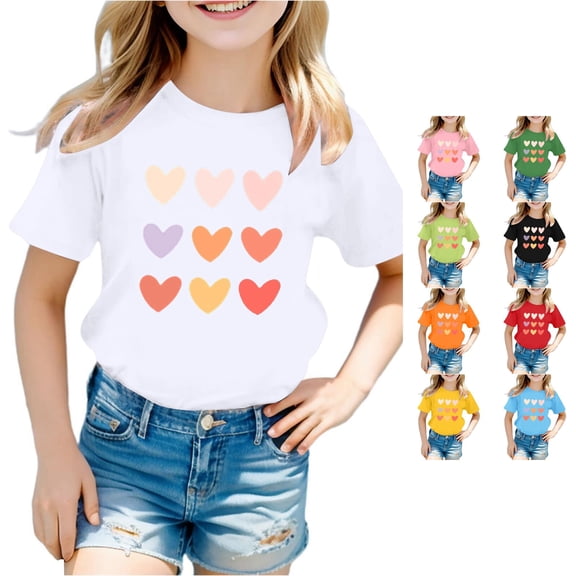 WhouRiu Girls Fashion Graphic Tees Kids Short Sleeve Crew Neck Tshirt Comfortable Cute Casual Summer T Shirts,8-9 Years
