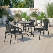 Flash Furniture 4 Pack Black Rattan Indoor-Outdoor Restaurant Stack Chair