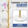 thumbnail image 3 of Heavy Duty Coat Rack with Natural Marble Base, Freestanding Metal Coat Stand with 8 Hooks, Modern Stable Coat Hanger Tree for Bags, Jacket, Clothes, and Hats, Gold Metal, 3 of 6