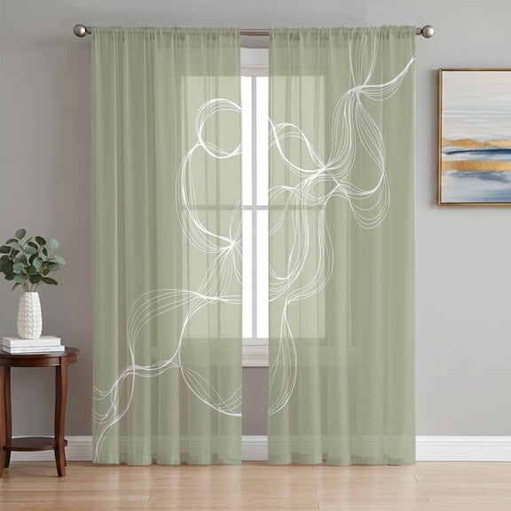 Sage Green Sheer Curtains 72 Inch Length 2 Panels Set, Minimalist Abstract Modern White Art Voile Window Treatment Rod Pocket Curtains Sheers Drapes for Bedroom/Living Room/Kitchen 52"x72"x2
