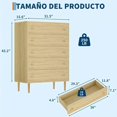 thumbnail image 4 of Cómoda de 5 Cajones – 44 Pulgadas de Alto – Madera con Textura Natural – Estilo Rústico – Estrecha – Dormitorio, Sala, Pasillo y Entrada, 4 of 6