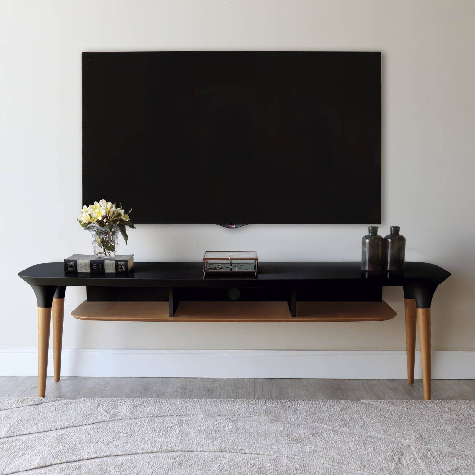 Manhattan Comfort HomeDock 62.99 TV Stand with 3 Shelves in Off White and Cinnamon