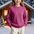 thumbnail image 2 of BLVB Boys Girls Knit Sweater Long Sleeve Crewneck Solid Color Soft Loose Pullover for Teen Kids Cozy Casual Fall Winter Jumper Top(Hot Pink,5-6 Years), 2 of 7